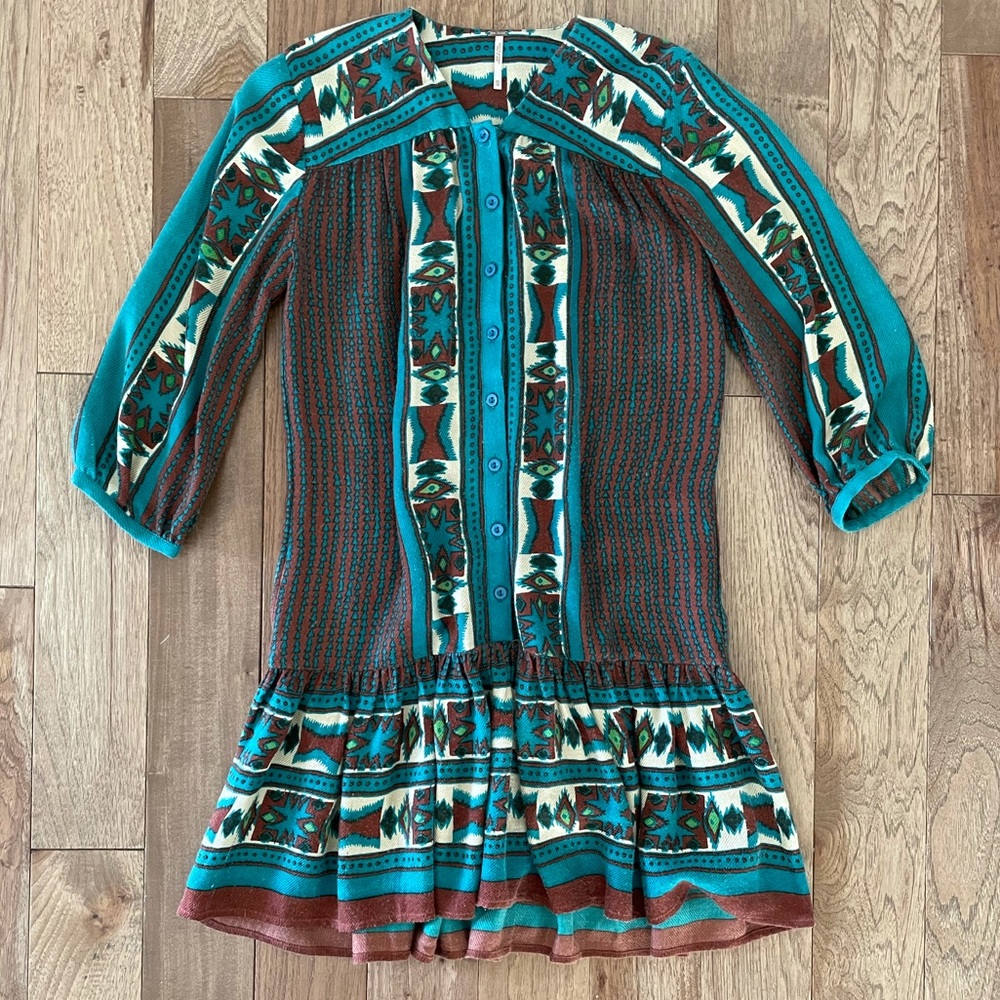 Free People Aztec flannel tunic dress XS